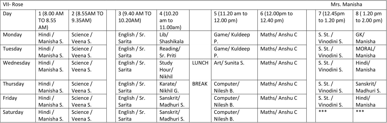 Time Table 2024-25